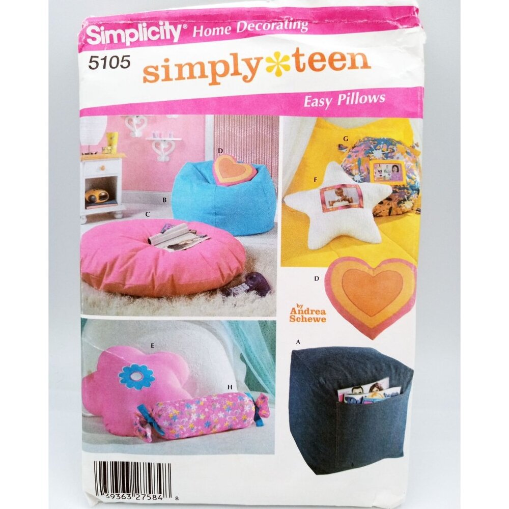 Simplicity Home Pattern 5105 Teen Bedroom Accessory Easy Pillows Vintage Uncut